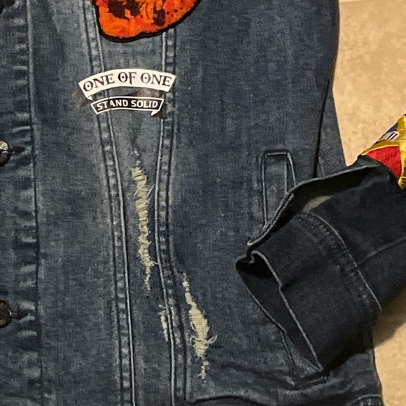 8ighth dstrkt denim button up distressed embroidered jean jacket - Picture 4 of 14